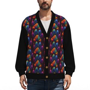 Unisex V-neck Knitted Fleece Cardigan With Button Closure